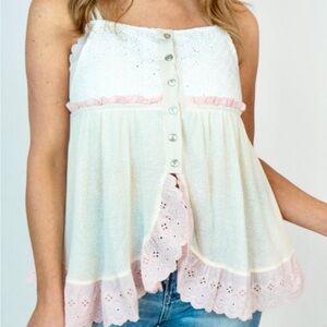 POL Eyelet-Trim Babydoll Top